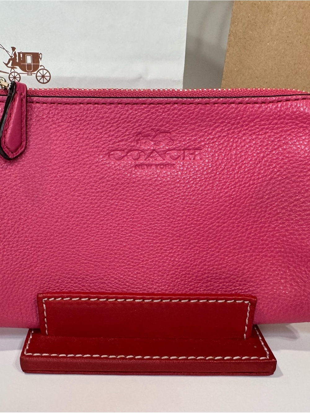 COACH Pink Pebbled Leather Zip Wristlet